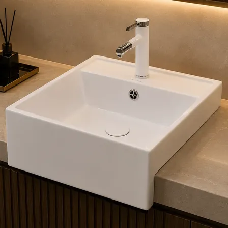 Cuba De Semi Encaixe 41x41 Porcelana Mesa Branca Mondialle Branco Brilhante