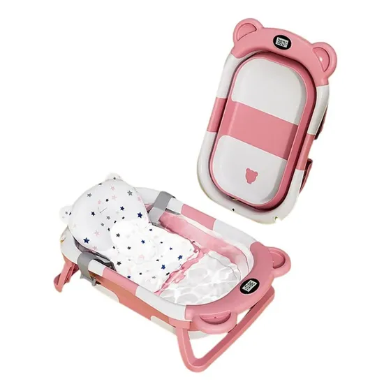 Bañera Bañito Bebe Plegable Almohada Termómetro Rosado