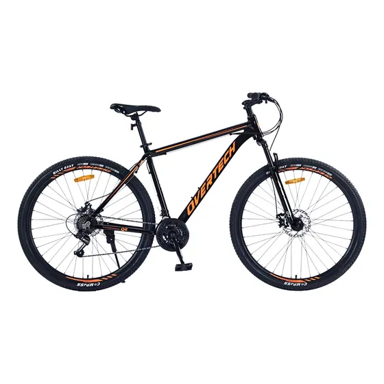 Bicicleta Mtb Overtech Q6 R29 Aluminio , 21V con Shimano , Freno a Disco, Con Suspensión , Color Negro/Naranja/Naranja, Tamaño del cuadro M