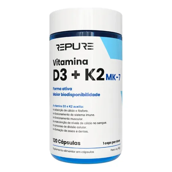 Vitamina D3 K2 Mk7 (2000ui + 149mcg) Premium 120 Cáps Repure Sem Sabor