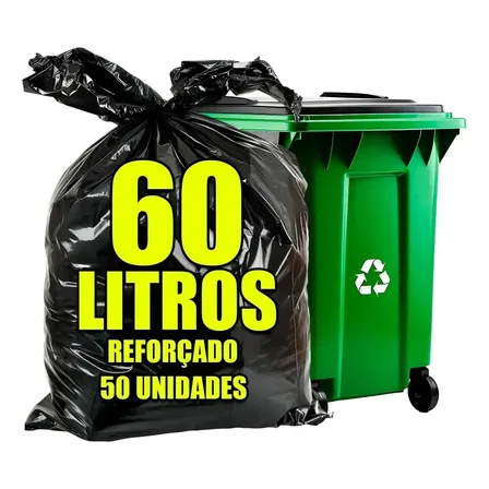 Saco De Lixo 60l Reforçado 0.6 Micras 50 Unidades Preto 63x80cm