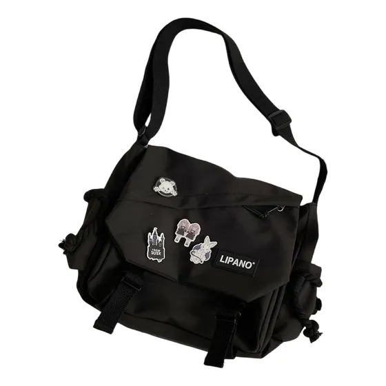 Saco De Mensajero De Nylon Mujer Mochila Coreana, Kawaii Color Negro