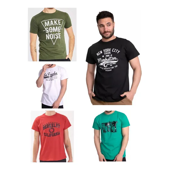 Pack X 10 Remera Basica Hombre Manga Corta Estampada Algodon