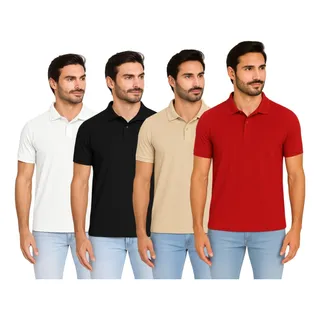 Kit 4 Camisas Masculinas Polo Piquet Casual Alta Qualidade Kit 4 Camisas Masculinas Polo Piquet Casual Alta Qualidade