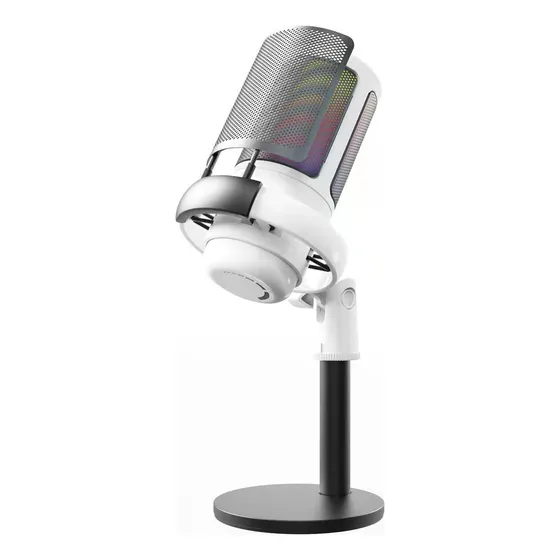 Micrófono Condensador Usb Rgb Para Pc Color Blanco