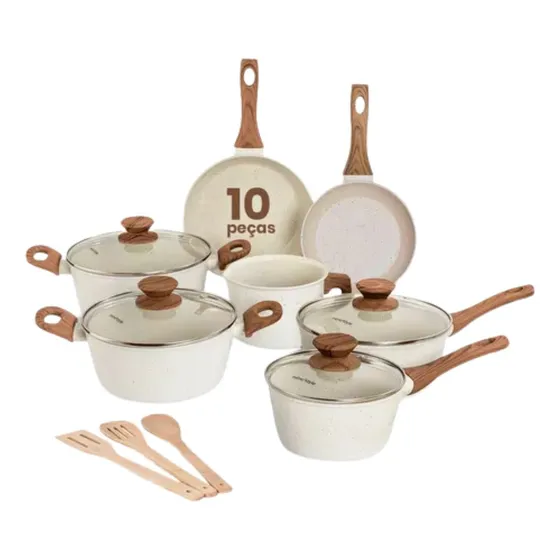 Jogo De Panelas Indução Gourmet Antiaderente Cerâmica Premium Mármol 10 Peças Mimo Style