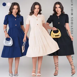 Kit 3 Vestidos Midi Igreja Moda Evangélica Casual Ccb Kit 3 Vestidos Midi Igreja Moda Evangélica Casual Ccb