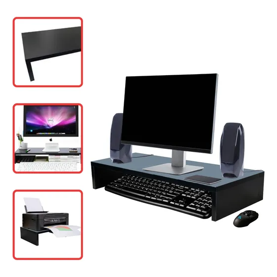 Base Suporte Para Monitor Elevado De Mesa 60cm Mdf Preto