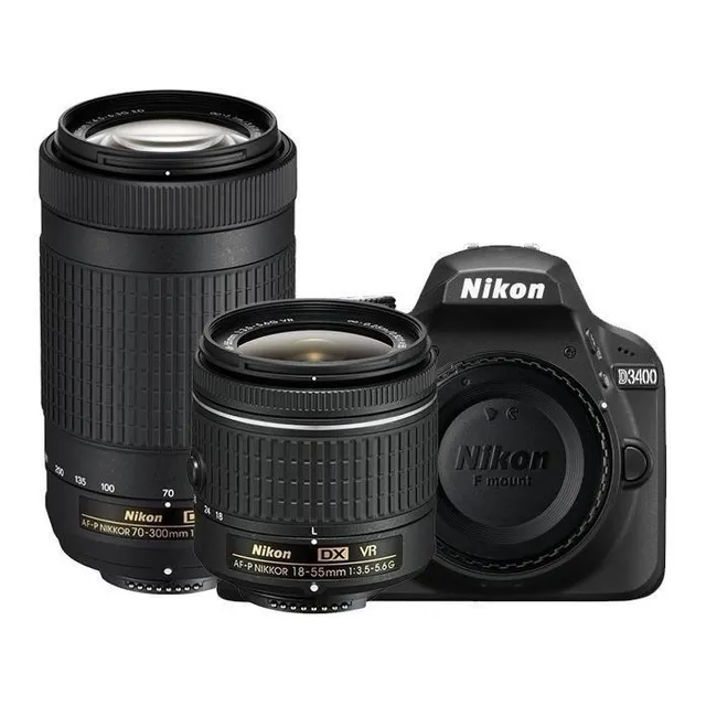 Nikon Kit D3400 + dos lentes DSLR color negro