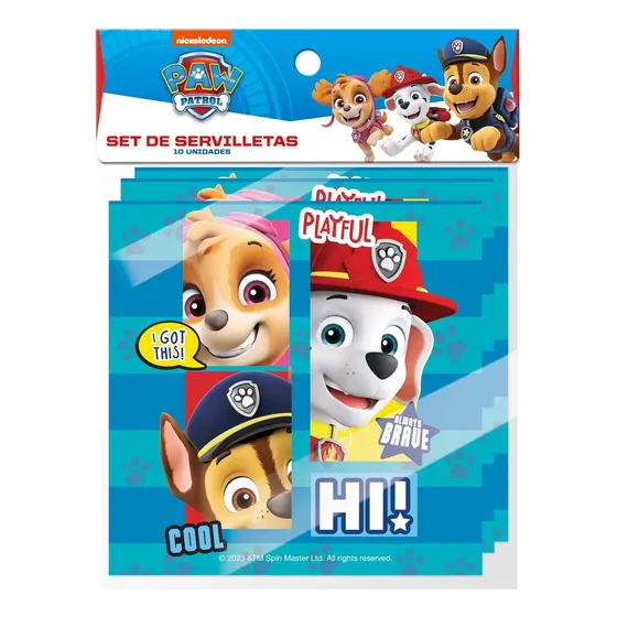 Set 10 Servilletas Paw Patrol 33x33 Cm Para Cumpleaños