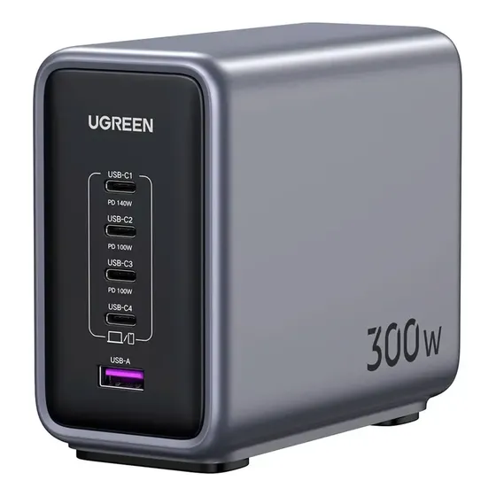 Cargador de escritorio Ugreen 5 en 1 USB A\u002FC de 300 W, color negro | Cuotas sin interés