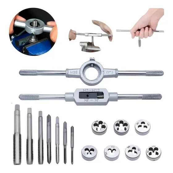Kit Broca Machuelo+tarraja Maneral Ajustable Roscado M3~m12