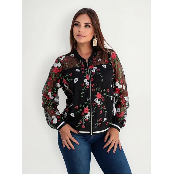 Jaqueta Ziper Casaco Jaquetinha Bomber Florida Renda