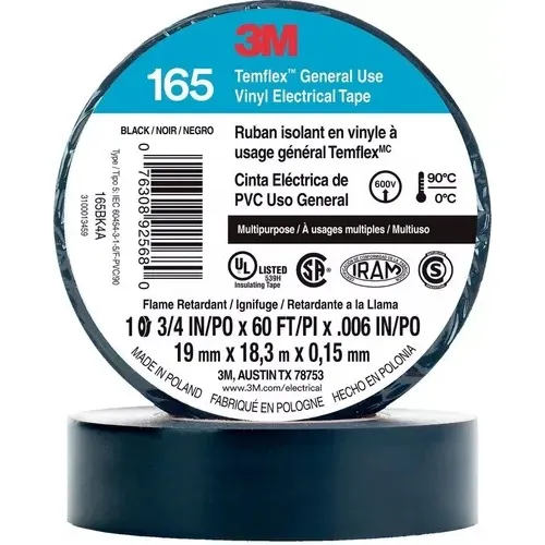 Cinta Aisladora Pvc 3m Temflex 165 19mmx18m  Negro(10 Uni)  