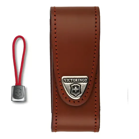 Victorinox Funda De Piel Para Navajas De 91 Mm Y Cordón Rojo Color Marrón