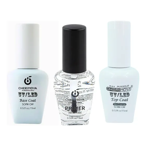 Kit Primer, Top Y Base Coat Para Uñas Esmaltado Permanente
