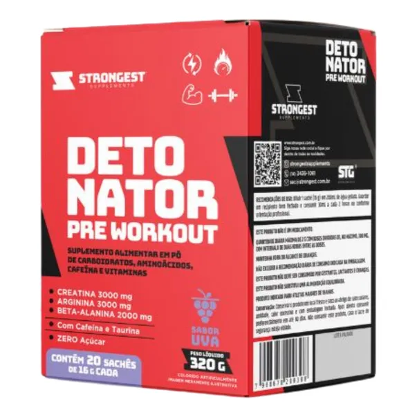 Caixa Pré Treino Sachê 400mg Cafeína Detonator Strongest