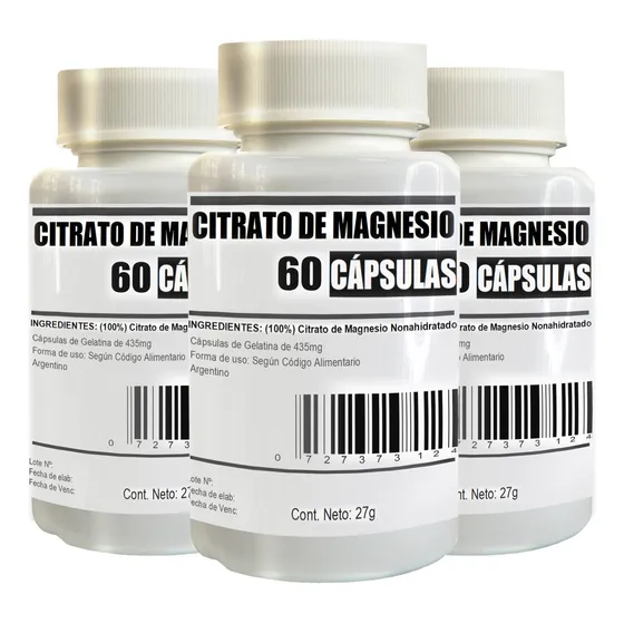 Suplemento Magnesio En Capsulas X 180 Unidades. 3 Frascos!!