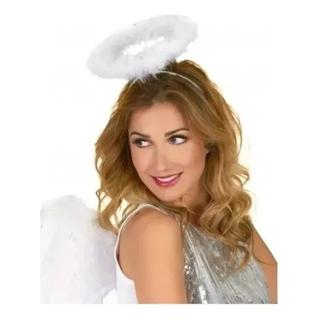 Set De Alas Plumas Blancas Y Vincha De Angel, Halloween.