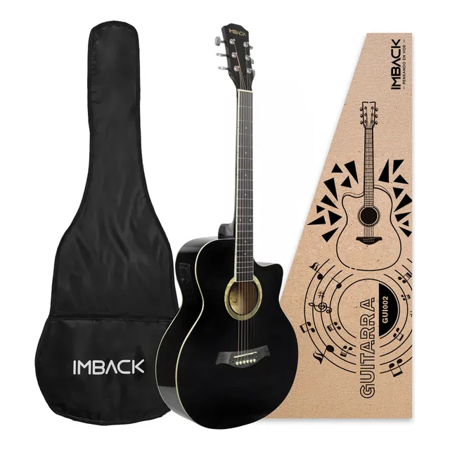 Guitarra Electro Acustica tamaño 4/4 39 para Diestros con Funda y Equalizador clasica IMBACK Color Negro
