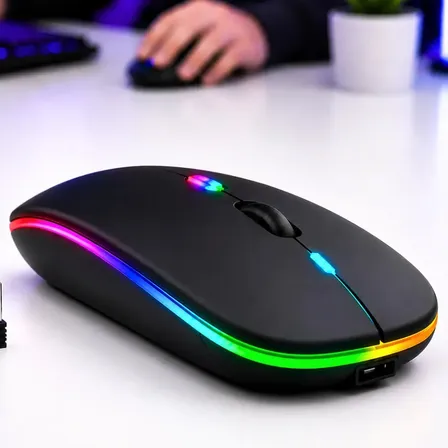 Mouse Recarregável Bluetooth Wireless Ergonômico Óptico Informática Gamer Led Rgb Notebook Pc Tablet Smartphone Blackbom
