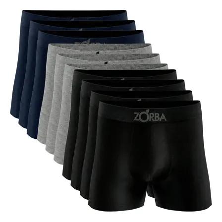 Kit 10 Cuecas Boxer Zorba Box Algodão Sem Costura Original 3 Marinhos – 3 Mesclas – 4 Pretos Confortável Respirável Gg ( 50 – 52 ) Cueca Box Cueca Algodão Cueca Sem Costura