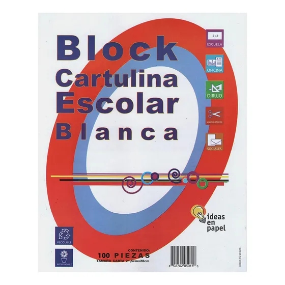 Cartulina Bristol Blanca Tamaño Carta 100 Hojas 200 Gr Color Blanco