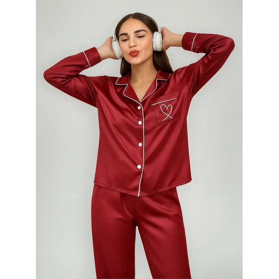 Pijama Mujer Manga Y Pantalon Largo Satin