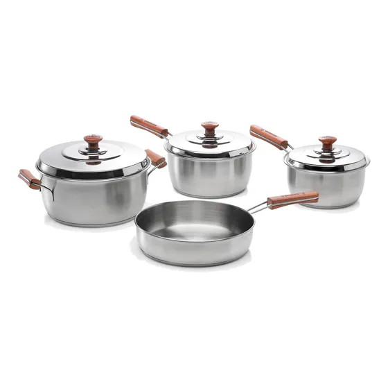 Bateria De Cocina Set 4 Piezas Gamuza Le Cheff Mango Madera