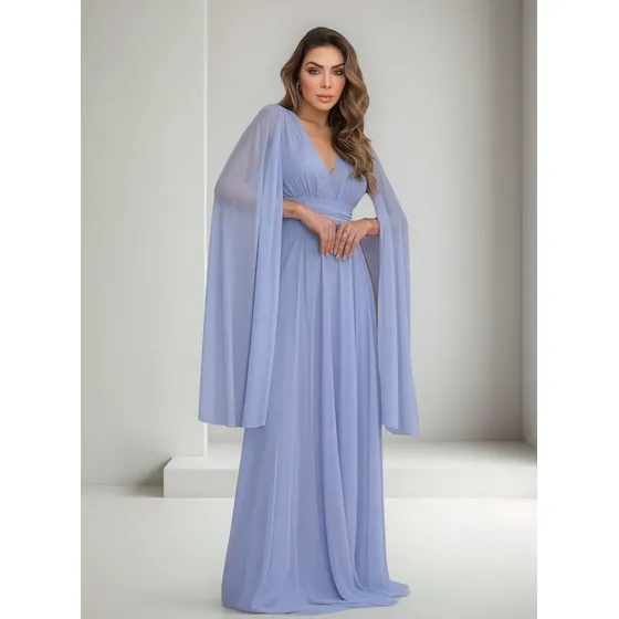 Vestido Feminina De Festa E Casamento Luxo Manga Capa