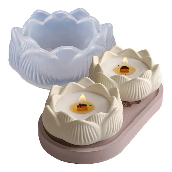 Molde Silicona Flor De Loto Porta Vela Resina Yeso Color Blanco