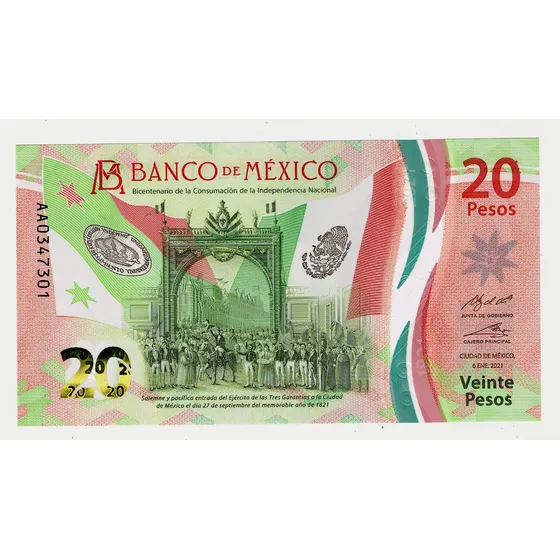 Billete De $20 Pesos Nuevo Sin Circular Serie Doble A A 2021