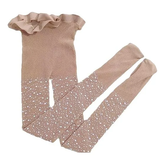 Medias Pantys Para Niña De Malla Brillante Con Pedrería