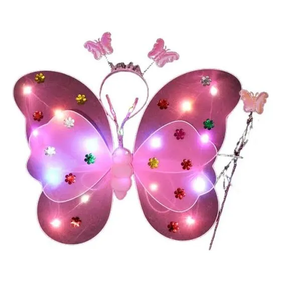 Kit Alas De Mariposa Con Luces Led Disfraz, Niñas, Varita  