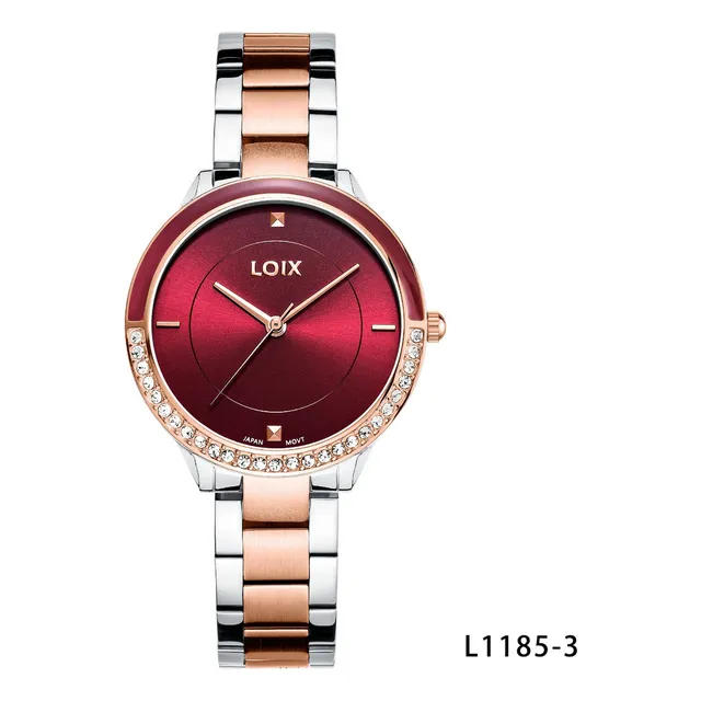 Reloj Mujer Loix® L1185-3 Plateado Con Oro Rosa, Fondo Rojo