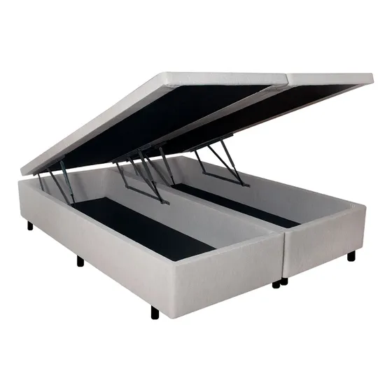 Base Box Baú King 178x198x42cm Courino Linho Areia Cama inHouse
