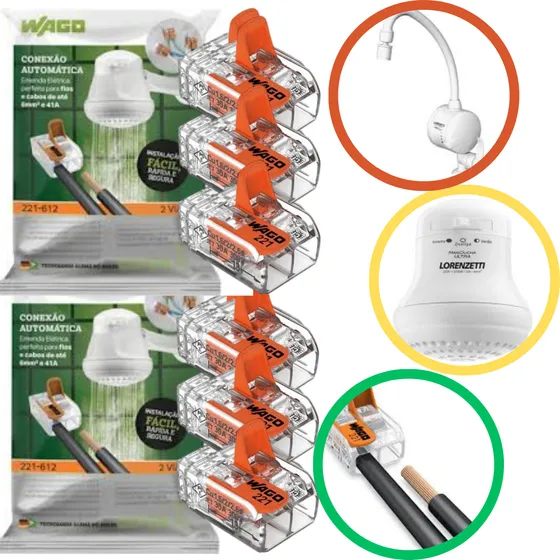 6 Conector Emenda Chuveiro Torneira Fios Até 6mm 41a Wago