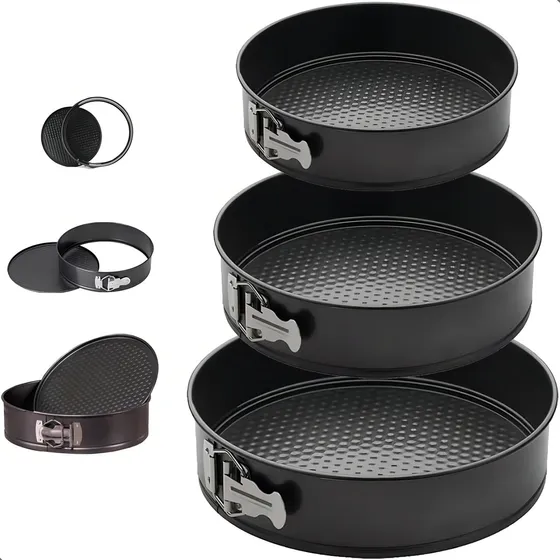 Kit 3 Formas Para Bolo Torta C/ Fundo Removível Antiaderente Ms Variedades E Utilidades Cor Preto