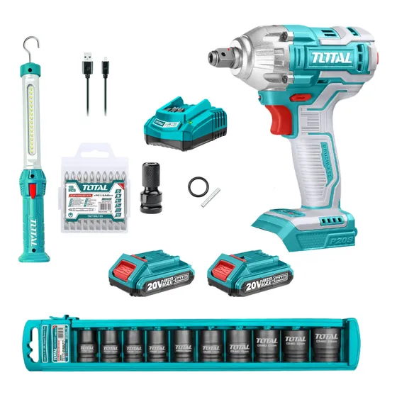 Combo Llave De Impacto 20v Lampara, Dados Y Puntillas Total