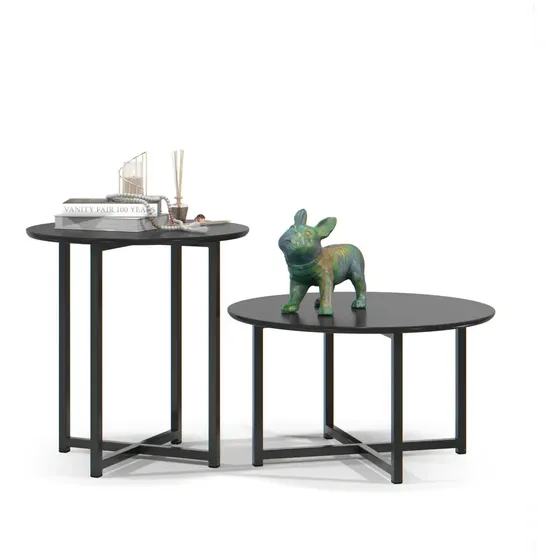 Mesa Ratona + Mesa Lateral Auxiliar Set Living Comedor Mesita De Centro Estar Mdf Y Metal Color Negro\u002Fnegro | Cuotas sin interés