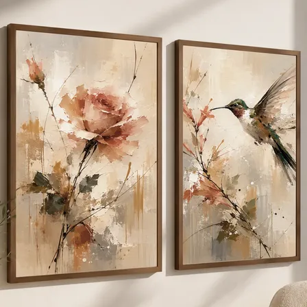 Quadro Decorativo Moldura Beija Flor Para Sala Quarto Beija Flor Madeira Escura