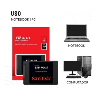 Ssd Sandisk Plus 1tb 2 5' Leitura 535mb/s 1tb Sata Rev 3.0 Cor Preto Ssd Sandisk Plus 1tb 2 5' Leitura 535mb/s 1tb Sata Rev 3.0 Cor Preto