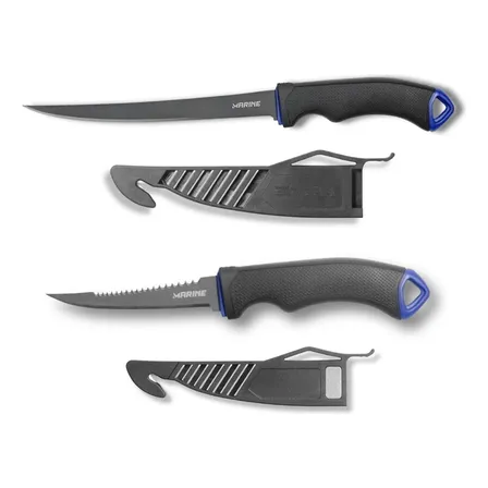 Kit 2 Facas Fileteira Marine Sports 6 E 4 Pol Com Afiador Cinza-escuro