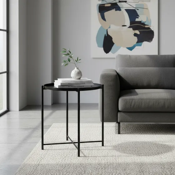 Mesa Popstore nordica ratona arrime hierro bandeja desmontable color negro