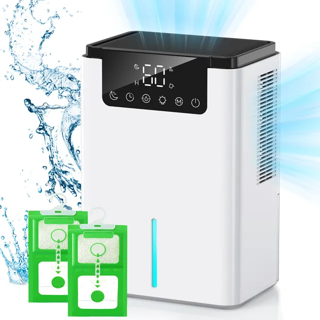 Cddgl Deshumidificador para la Humedad del Cuarto 2.5l 63w Doble Núcleo Sistema Inteligente Deshumidificación Pantalla Led y táctil y Apagado Automático