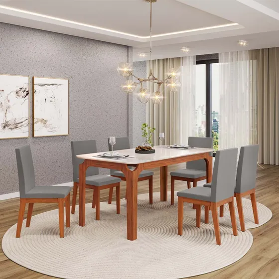 Juego De Comedor Mesa Rectangular 6 Sillas Tapizadas Mdf