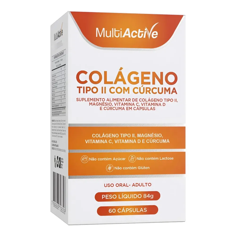 Colageno Tipo 2 Magnesio Curcuma Vitaminas C E D Suplemento Alimentar Multiactive 60 Caps Gelatinosas Sem Sabor