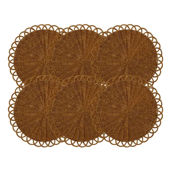 Jogo 6 Sousplats Rattan Sintético 38cm Mesa Rústica