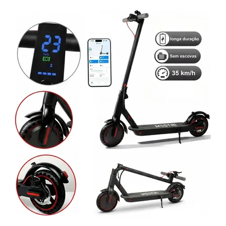 Patinete Scooter Elétrico Dobrável Com Velocidade E Autonomia De 30 Km Bluetooth Cor Preto Mestri M-140