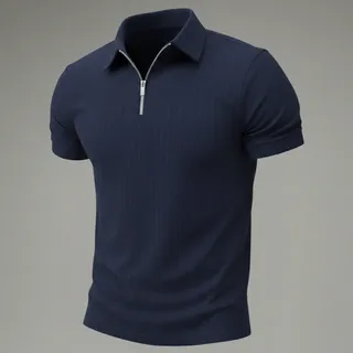 Camiseta Polo Com Ziper Manga Curta Canelada Camisa Básica